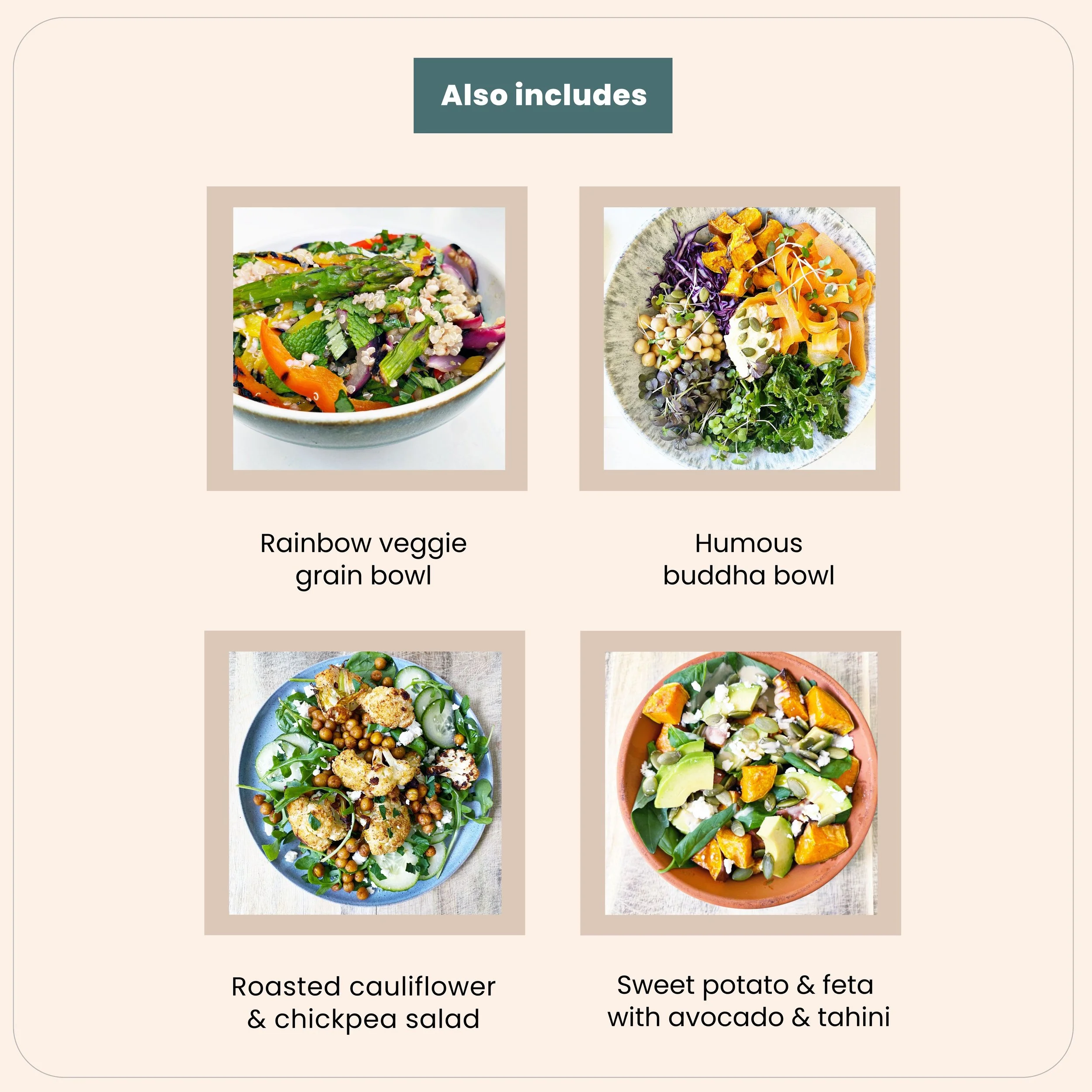 Contents page of summer salads meal plan showing included recipes 