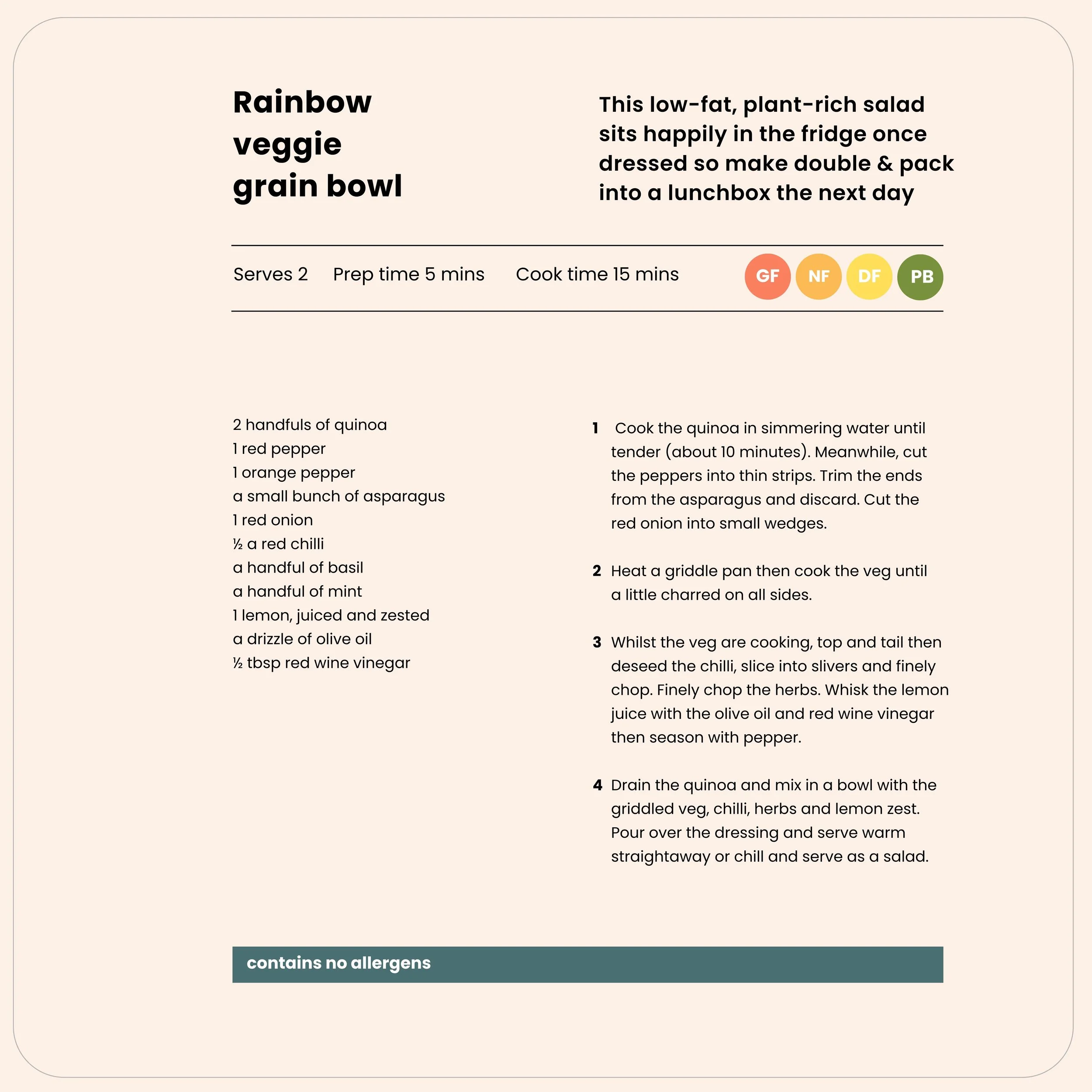 Example recipe from summer salads meal plan with ingredients and method 