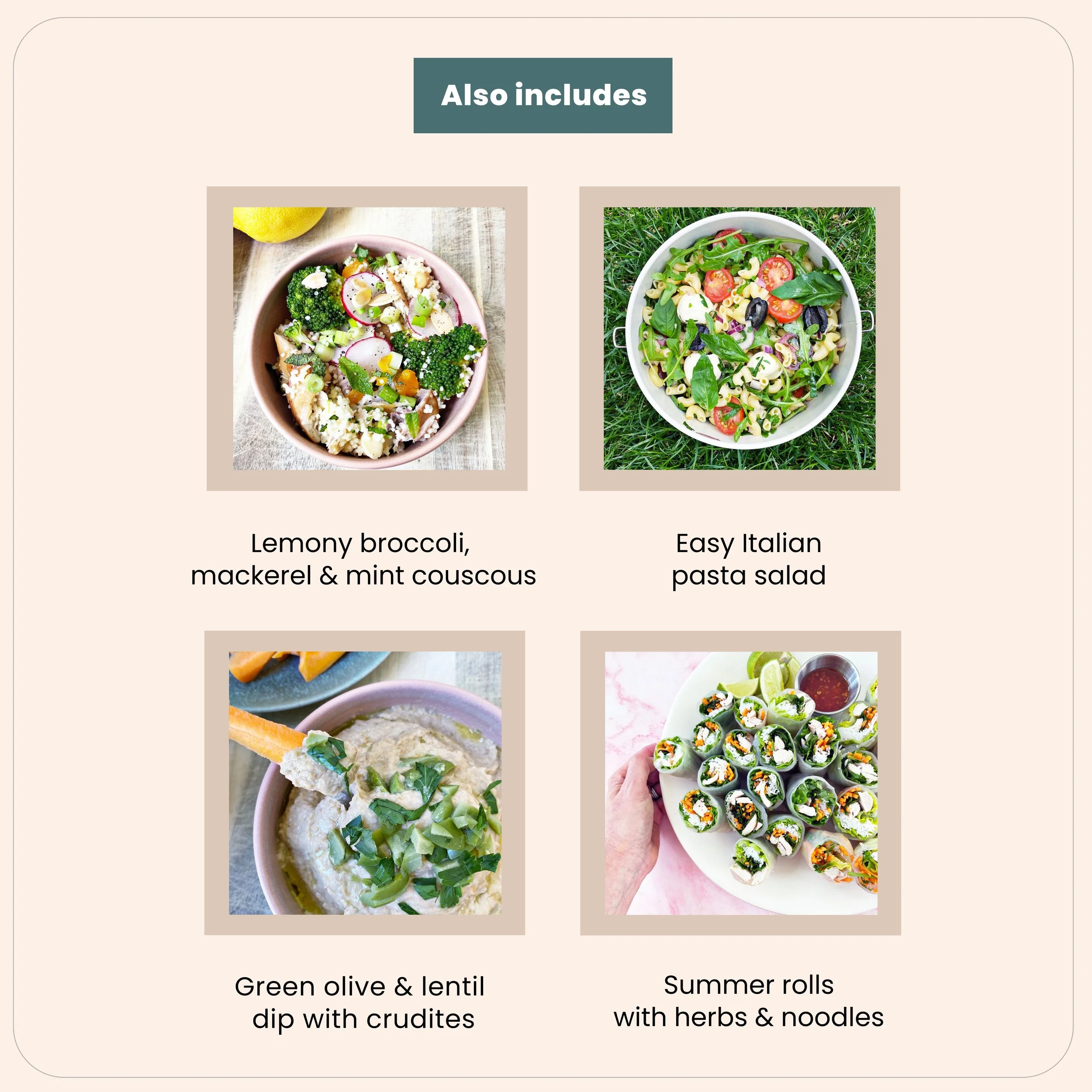 Contents page of Ready in 15 Summer edition meal plan showing included recipes 