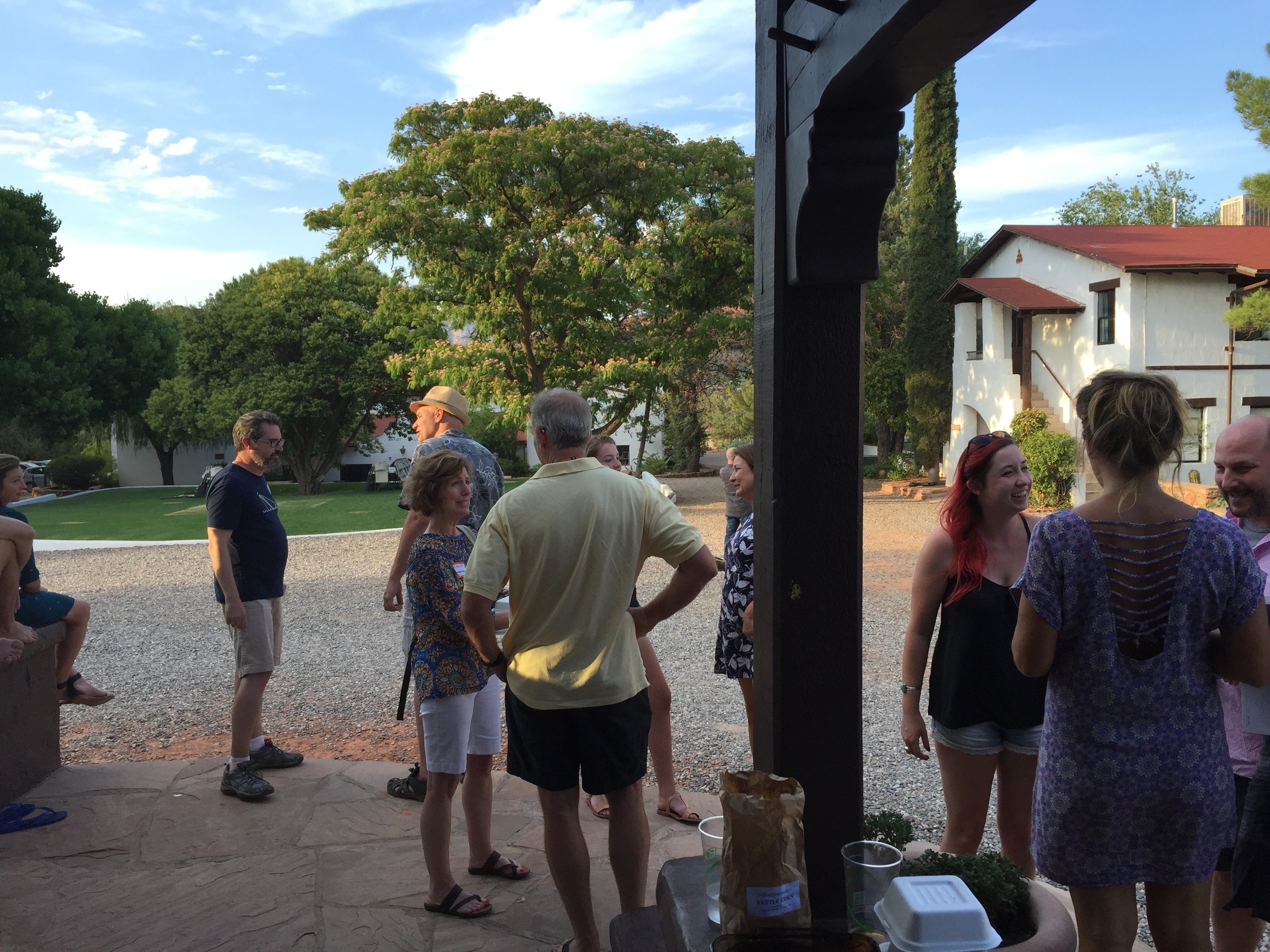 Artists, writers, and arts managers socialize at the Verde Valley School in Sedona, Arizona. Photo by Ryan Lammie, June 2016.