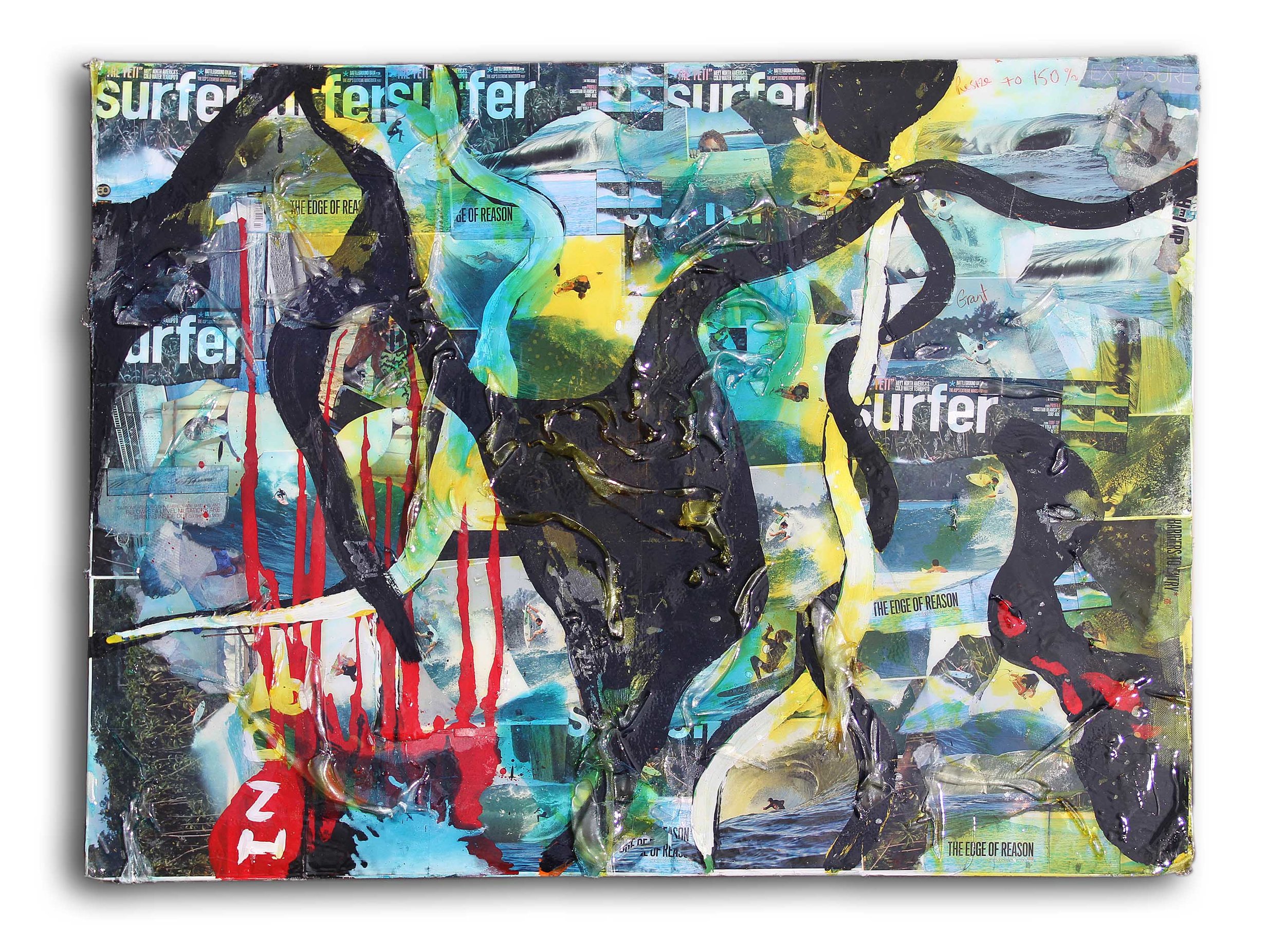 ink, oil, resin, tints, fiberglass on plywood. 48 x 60"