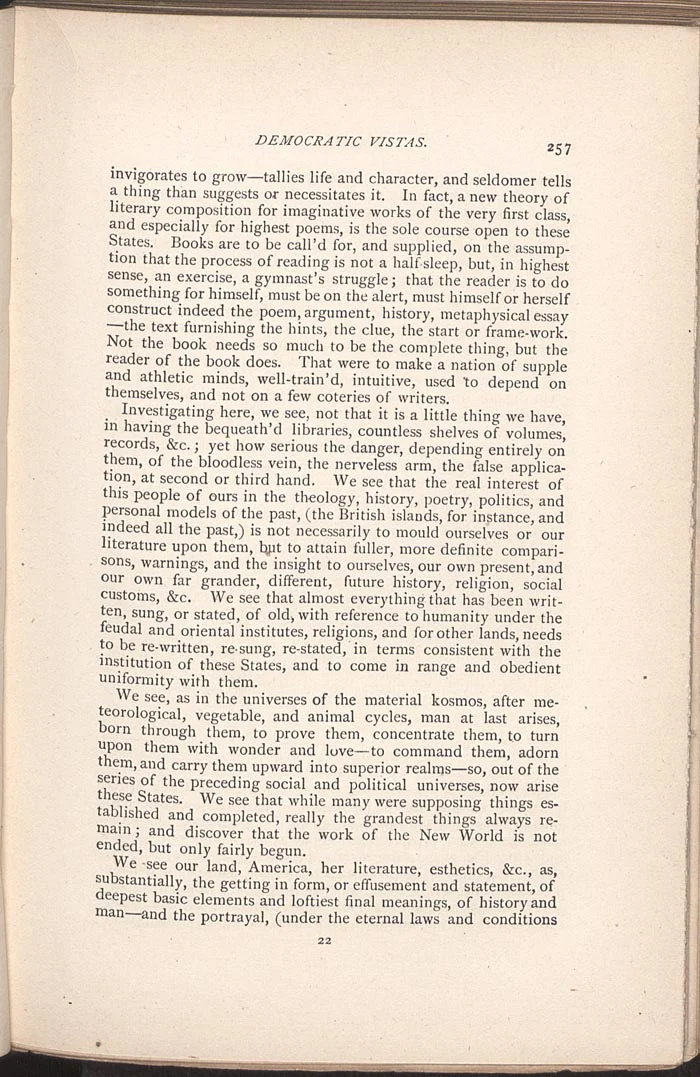 Politics: Specimen Days (Democratic Reading)