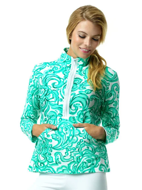 Bundle up on breezy beach nights with our Sylvia Top. Its vibrant, exotic pattern welcomes warm weather and summer fun! Equipped with front pockets and quarter zip design, this sweatshirt can easily become a staple piece due to its versatility. 
