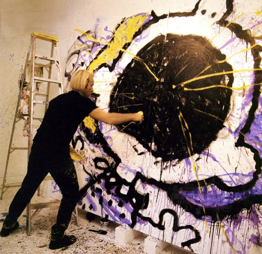 Art attack: The Yale-educated Everhart hurls paint onto “The Scream,” a work that may take six months to complete.