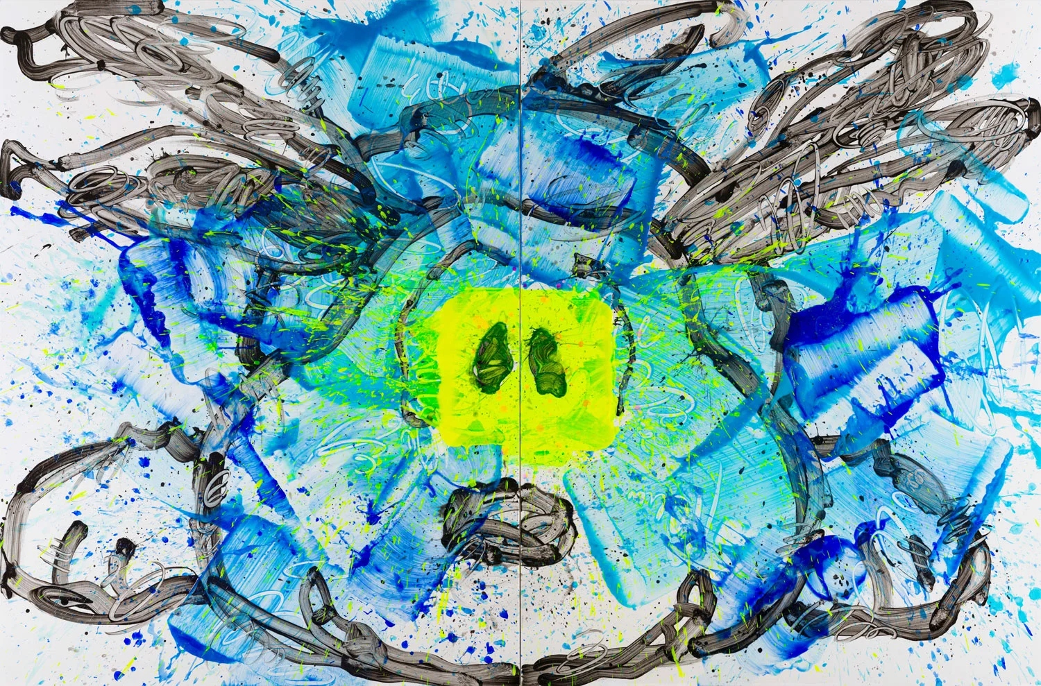 Woman Please, 2018, Acrylic, Enamel AND Varnish on canvas, 84 x 128 INCHES