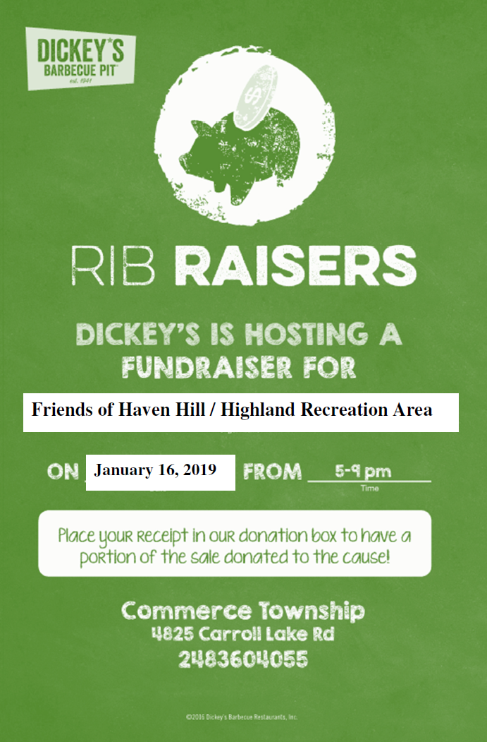 Barbecue Dinner at Dickey's Pit to Raise Funds for FOHRA and Highland Recreation Area