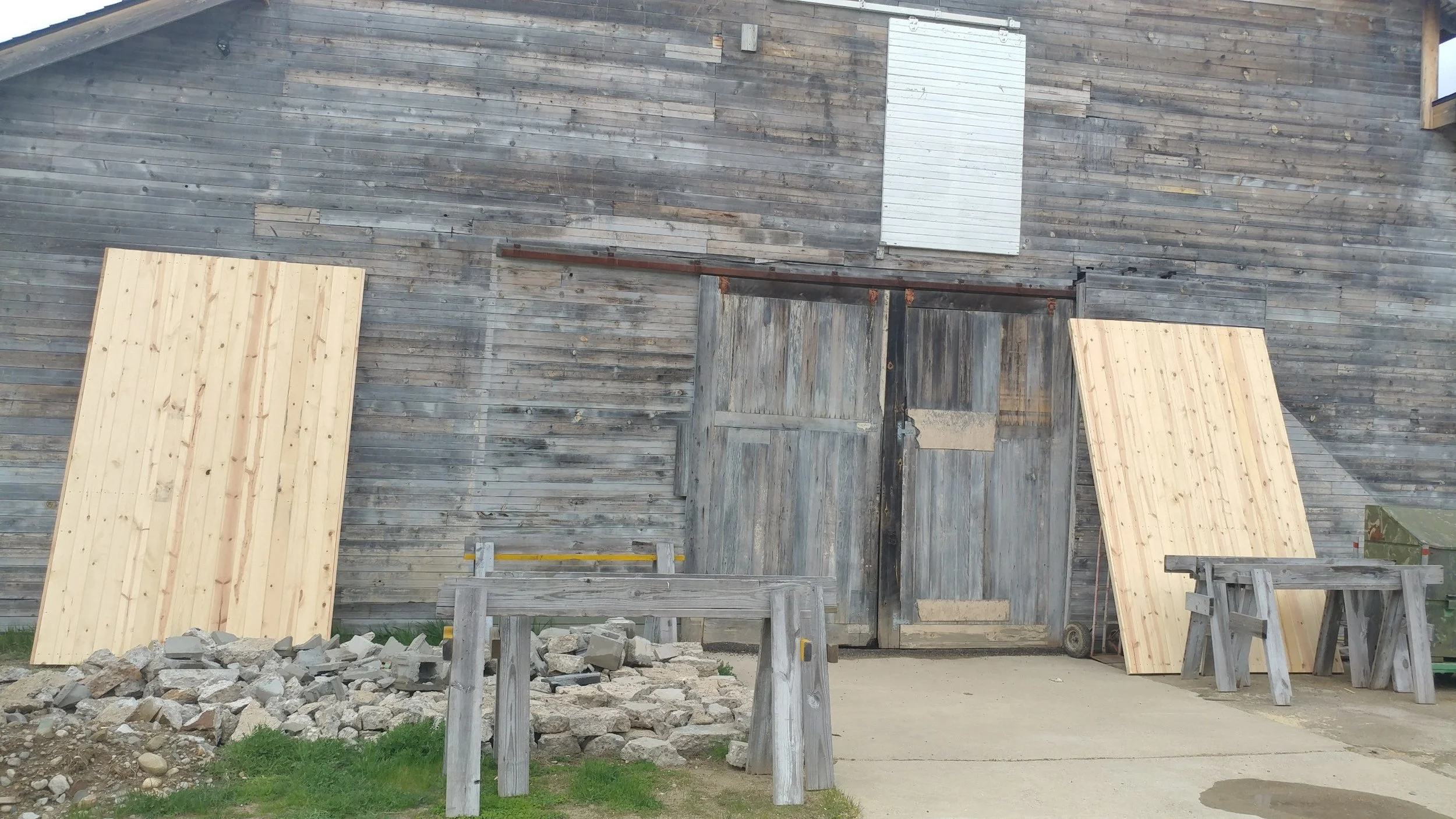 Above: 2 GIANT new rear doors for the Edsel Ford Barn