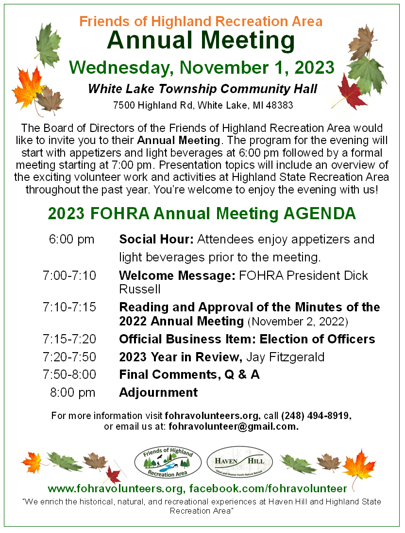 FOHRA Annual Meeting Announcement: Wednesday, November 1