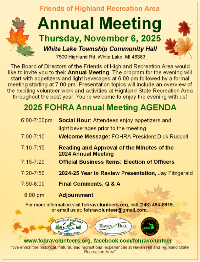 FOHRA Annual Meeting to Be Held Thursday, November 6