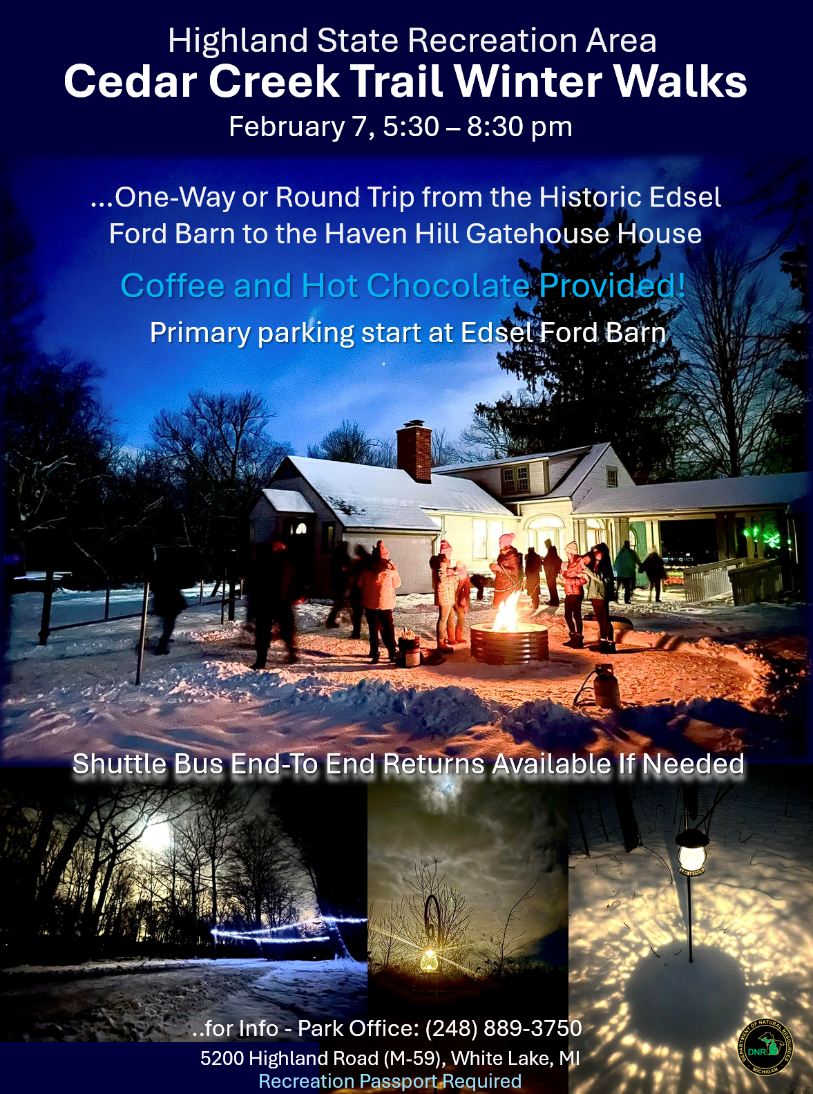 Another Great Winter Night Trail Walk February 7 at Highland State Recreation Area