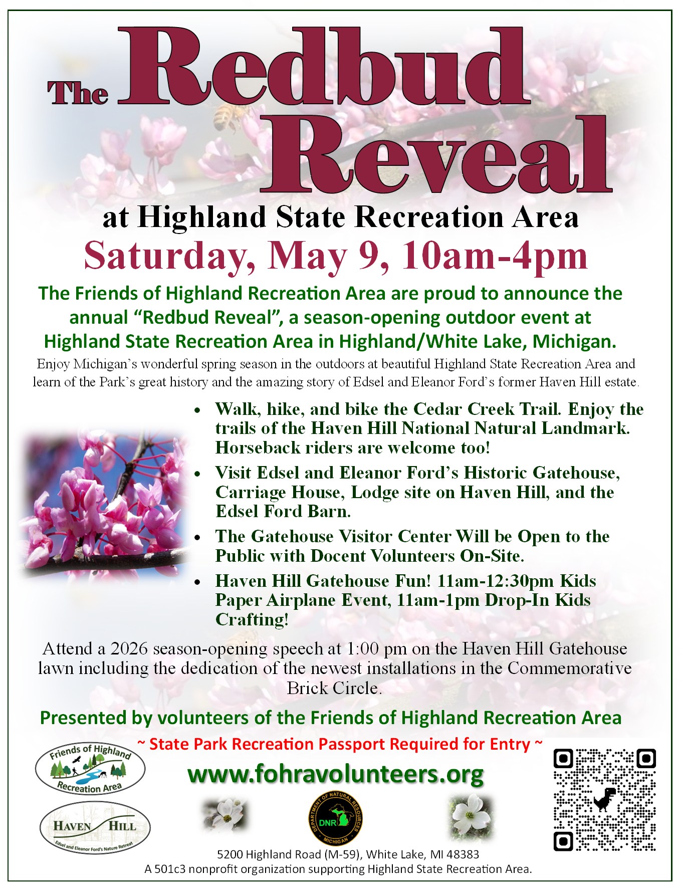 Redbud Reveal at Highland Recreation Area - Saturday, May 9