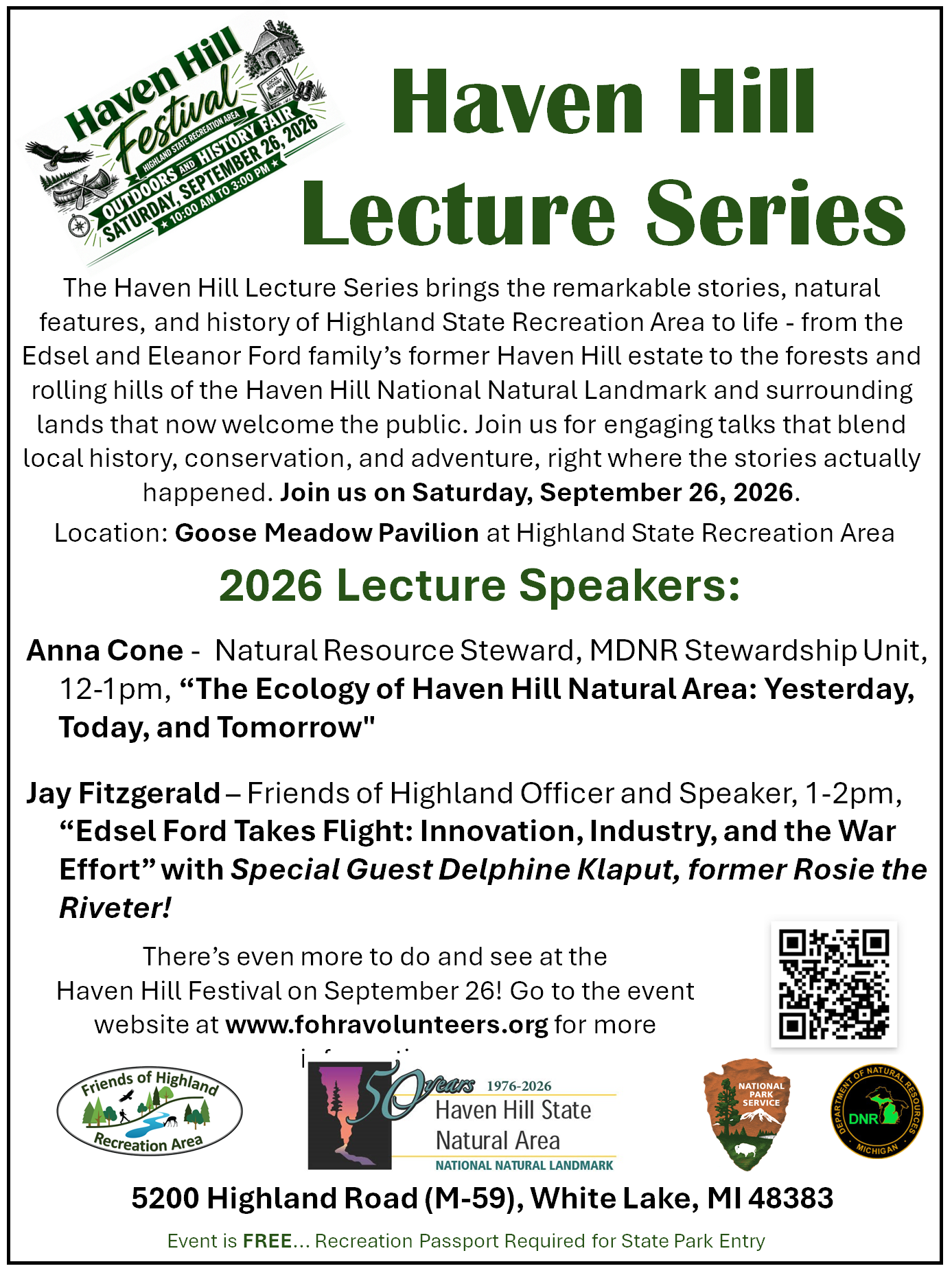Attend the Haven Hill Lecture Series at Haven Hill Festival for Free!