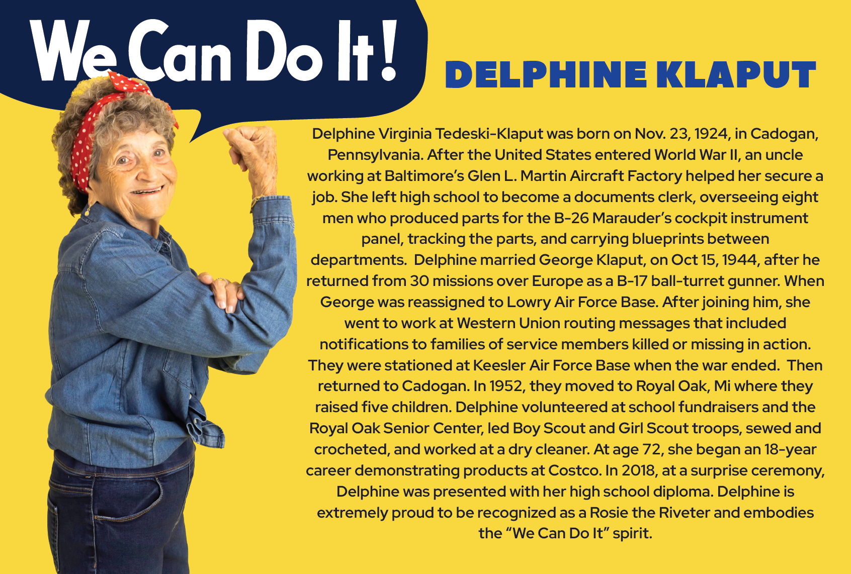 Very Special Guest and Former "Rosie the Riveter" Delphine Klaput to Attend Haven Hill Festival Talk Saturday