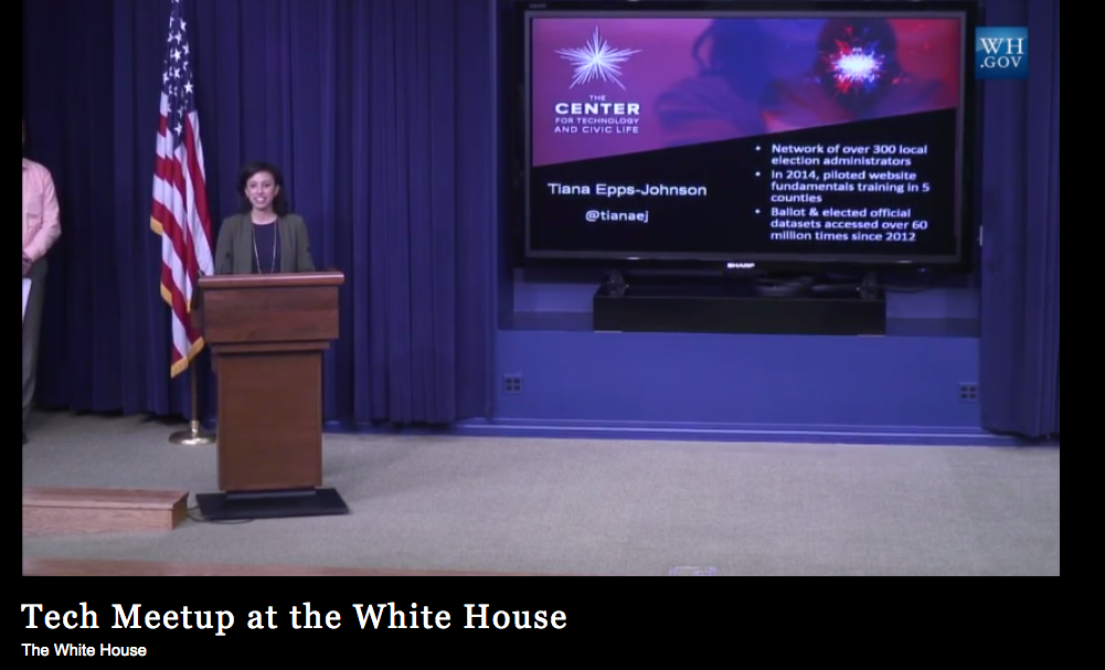 Tiana Epps-Johnson speaking at the White House Tech Meetup