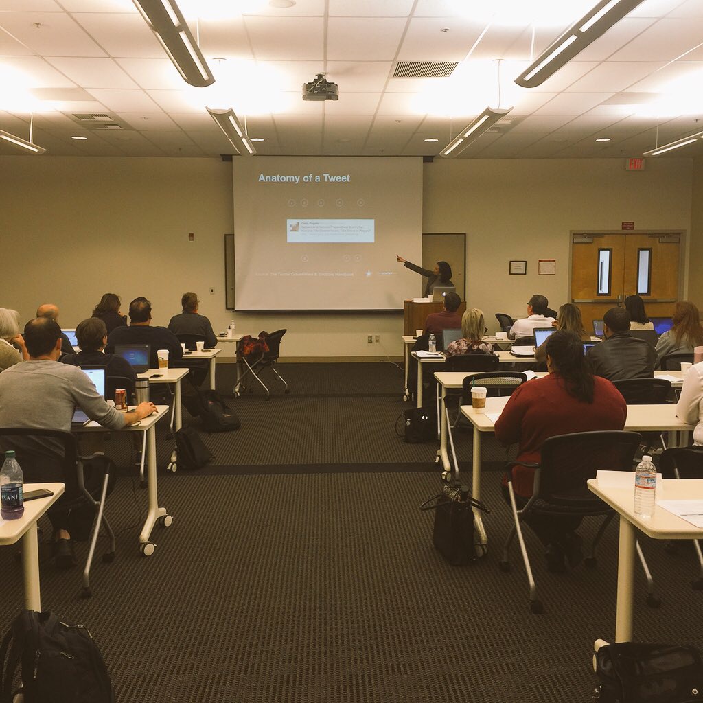 Tiana Epps-Johnson teaches Twitter mechanics in Sacramento.