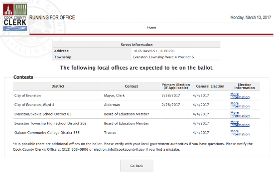 The RFO displaying offices available to aspiring candidates