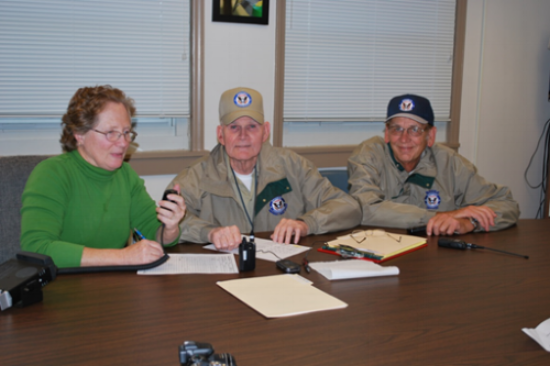 Floyd County RACES volunteers Donna Johnson, Tom King, and Dave Larsen. Photo by Amy Ingram.