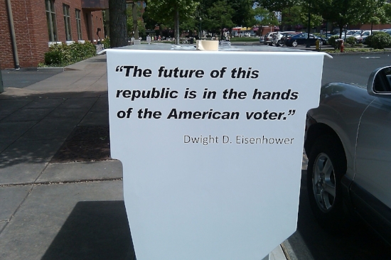 Pierce County's boxes feature bold quotations about democracy and voting. Photo by Whitney Rhodes.