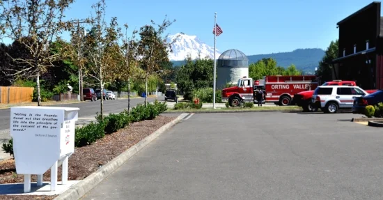 A ballot drop box located at a fire station in Orting, Washington. Photo by Whitney Rhodes.