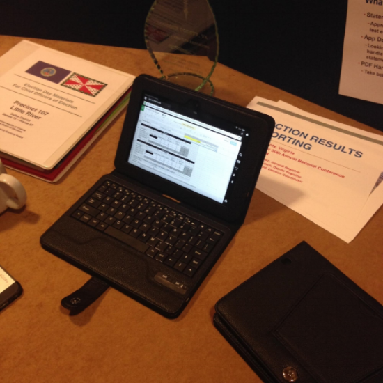 A Google spreadsheet on a Kindle screen. Photo courtesy of Loudon County Office of Elections.