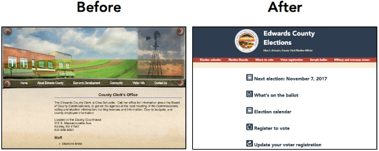 The original County Clerk page (L) compared to the new Edwards County Elections site (R)
