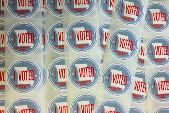 The printed stickers. Photo courtesy of the Cape Girardeau County Clerk’s office.