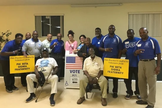 Phi Beta Sigma members at an adopted polling place. Photo courtesy of the Gamma Delta Sigma Chapter of Phi Beta Sigma Fraternity, Inc.