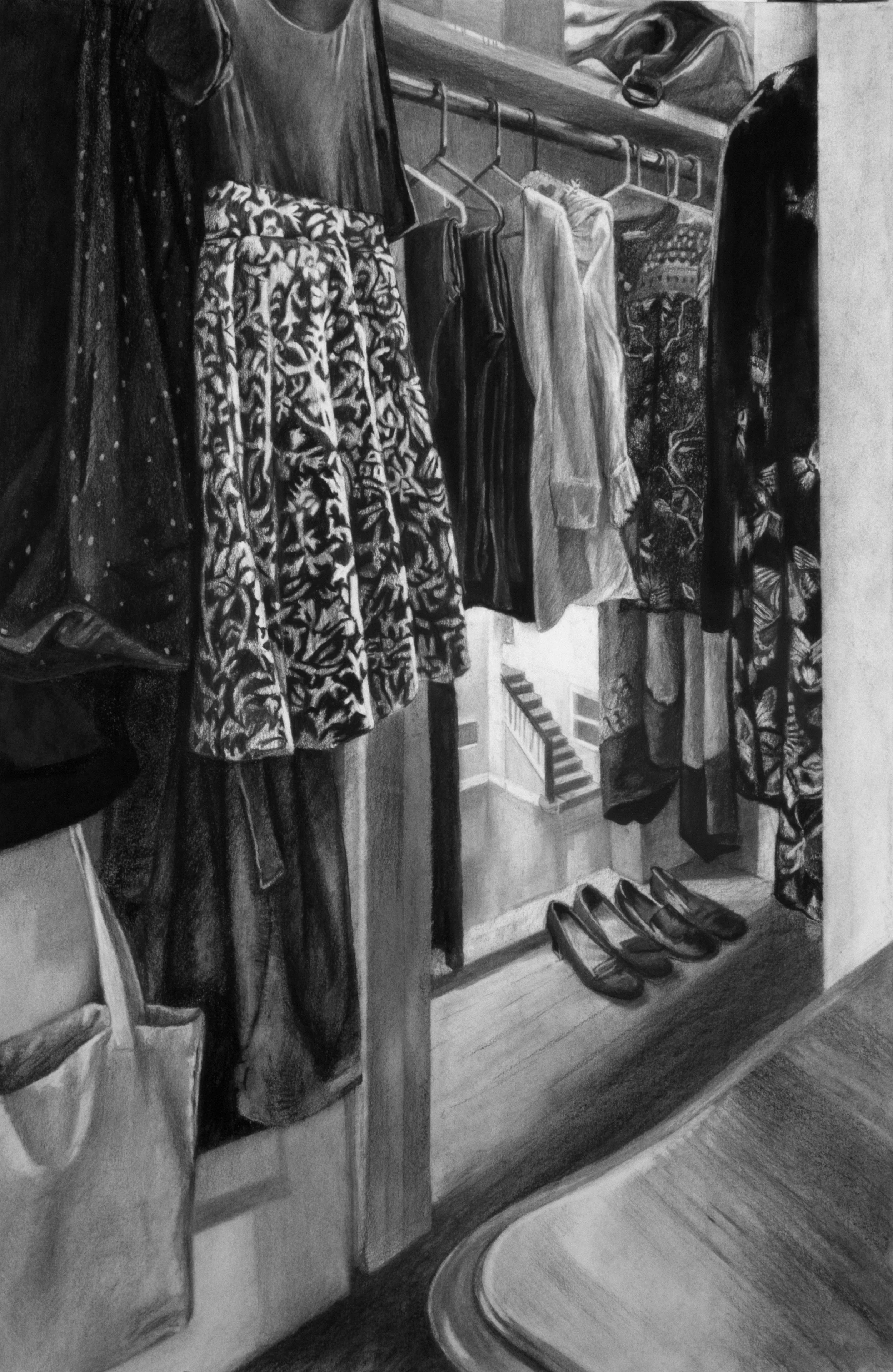 wardrobe, charcoal on paper, 26” x 40”