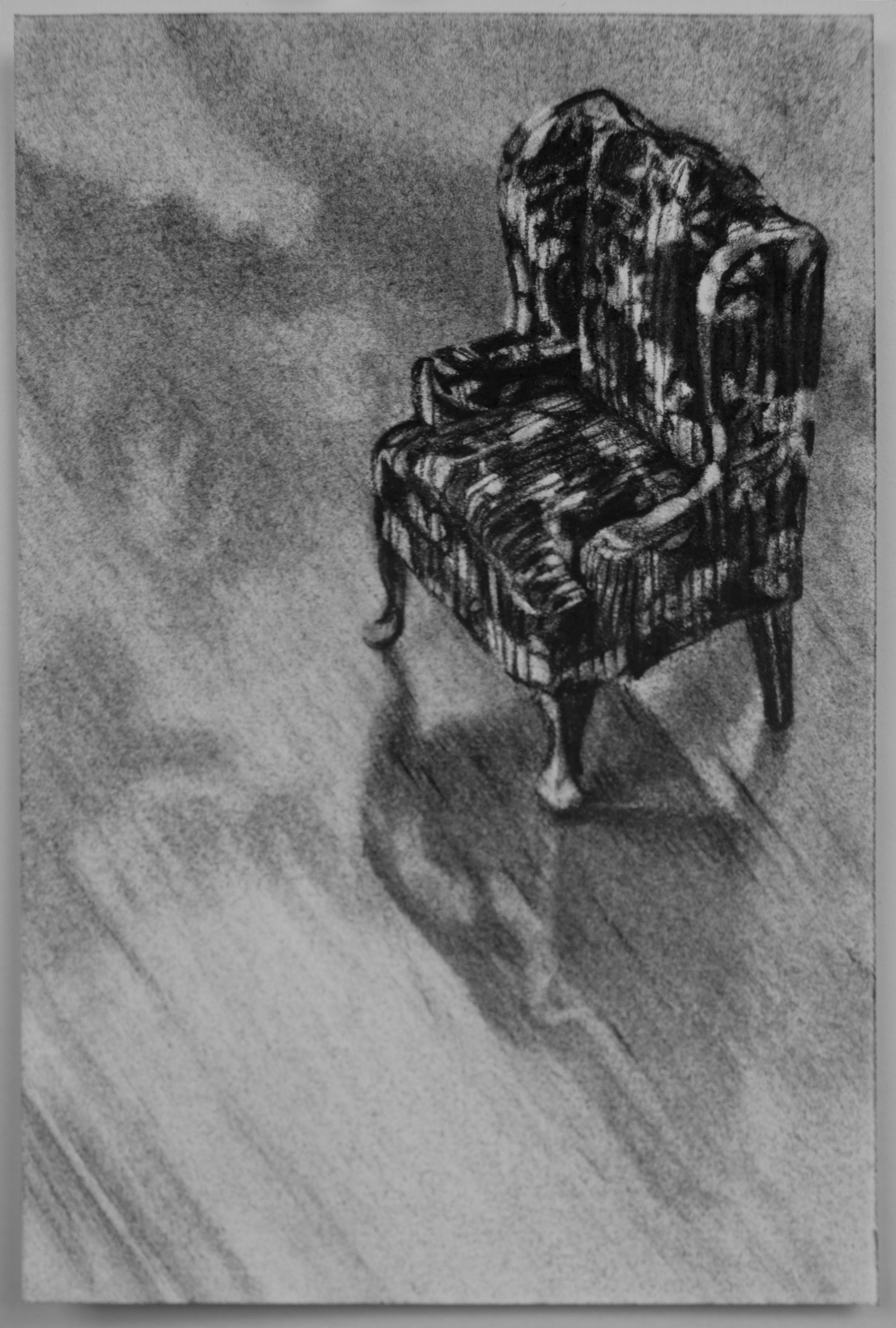  parlor chair, charcoal on paper, 4” x 6” 