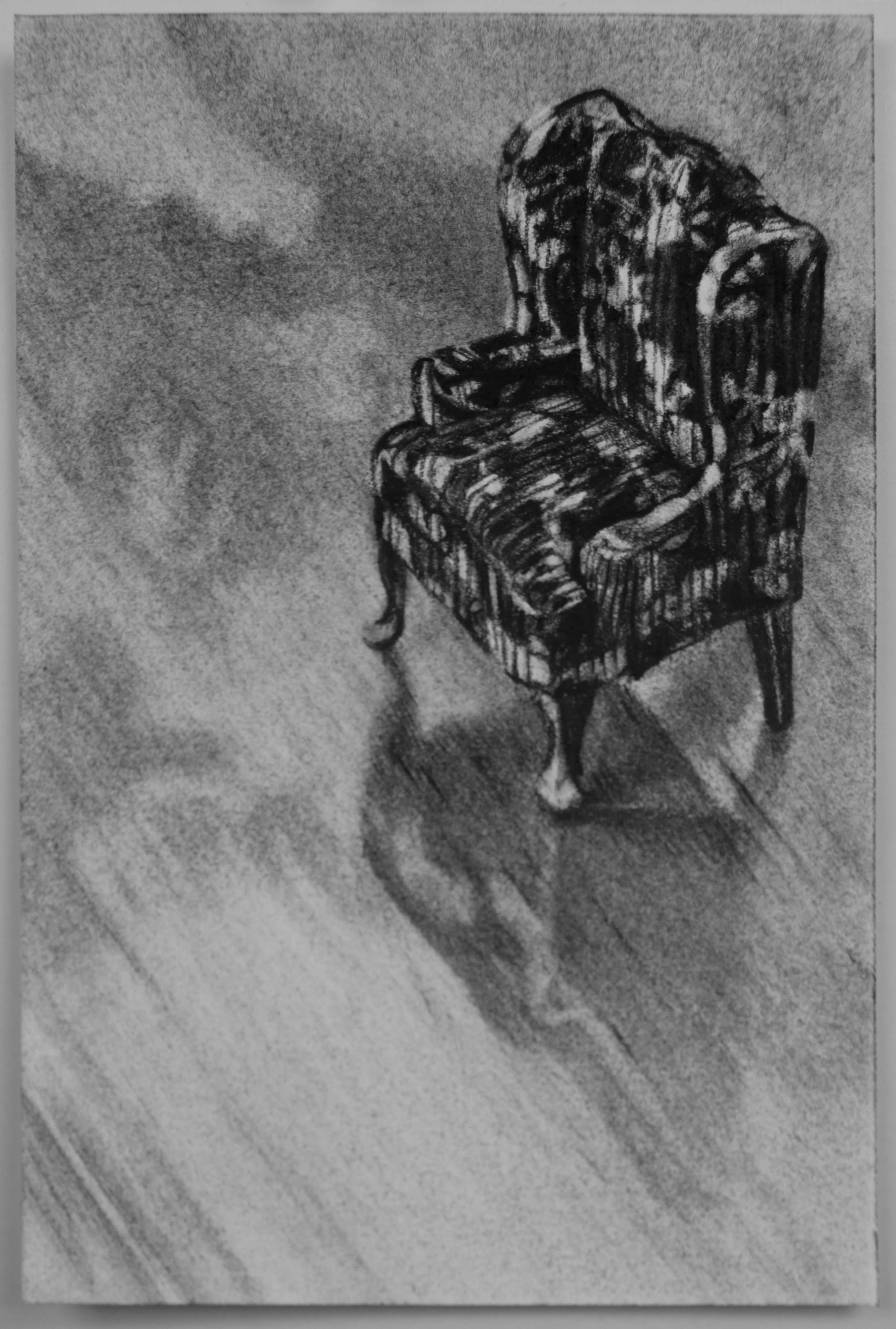 parlor chair, charcoal on paper, 4” x 6”