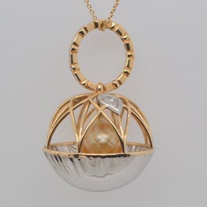 One of a Kind, 14K & Platinum Golden Faceted Pearl & Diamond Cage 