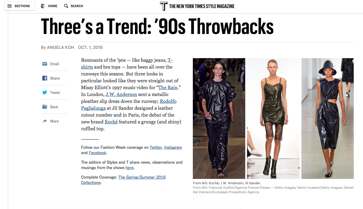 THREE'S A TREND : 90'S THROWBACK / T : THE NEW YORK TIMES STYLE MAGAZINE