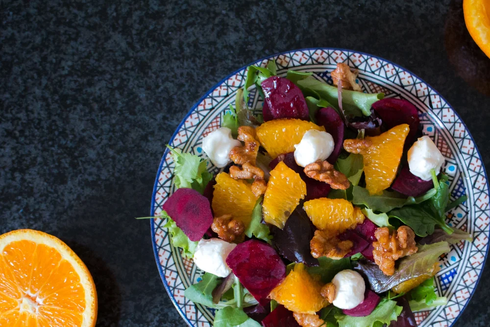 Beetroot, Goat Cheese and Orange Salad + Candied Walnuts — My Moroccan Food