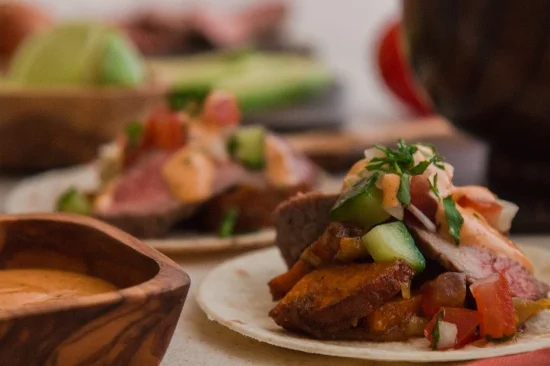 Sweet Potato and Harissa Cashew Butter Salsa Taco