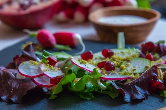 Radish and Apple Salad + Rose Water and Anchovy Yoghurt Dressing