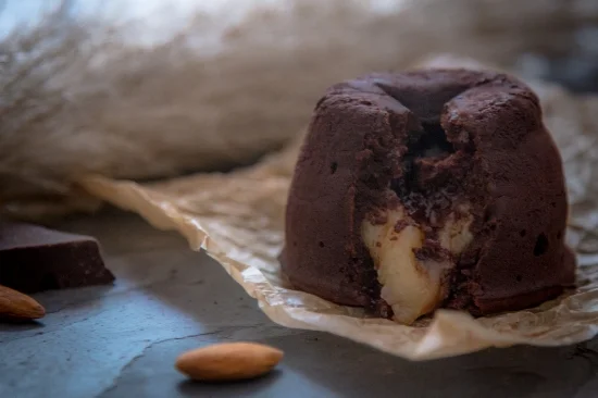 Molten Chocolate Cake with Almond Butter + Orange Blossom Filling
