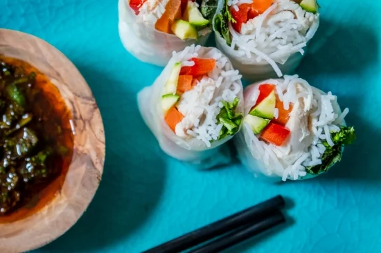 Spring Rolls + Sweet and Savoury Chermoula Sauce