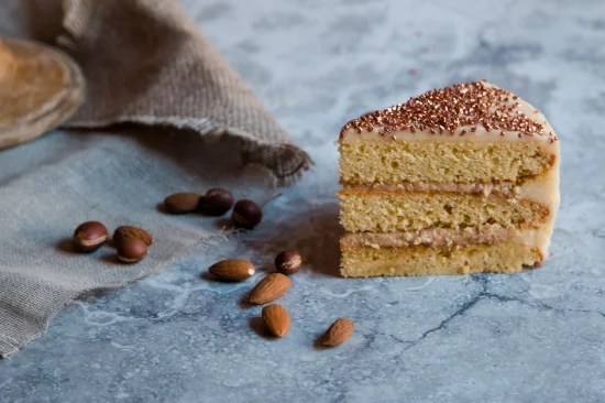 Almondy Honey And Vanilla Layer Cake with Amlou Filling