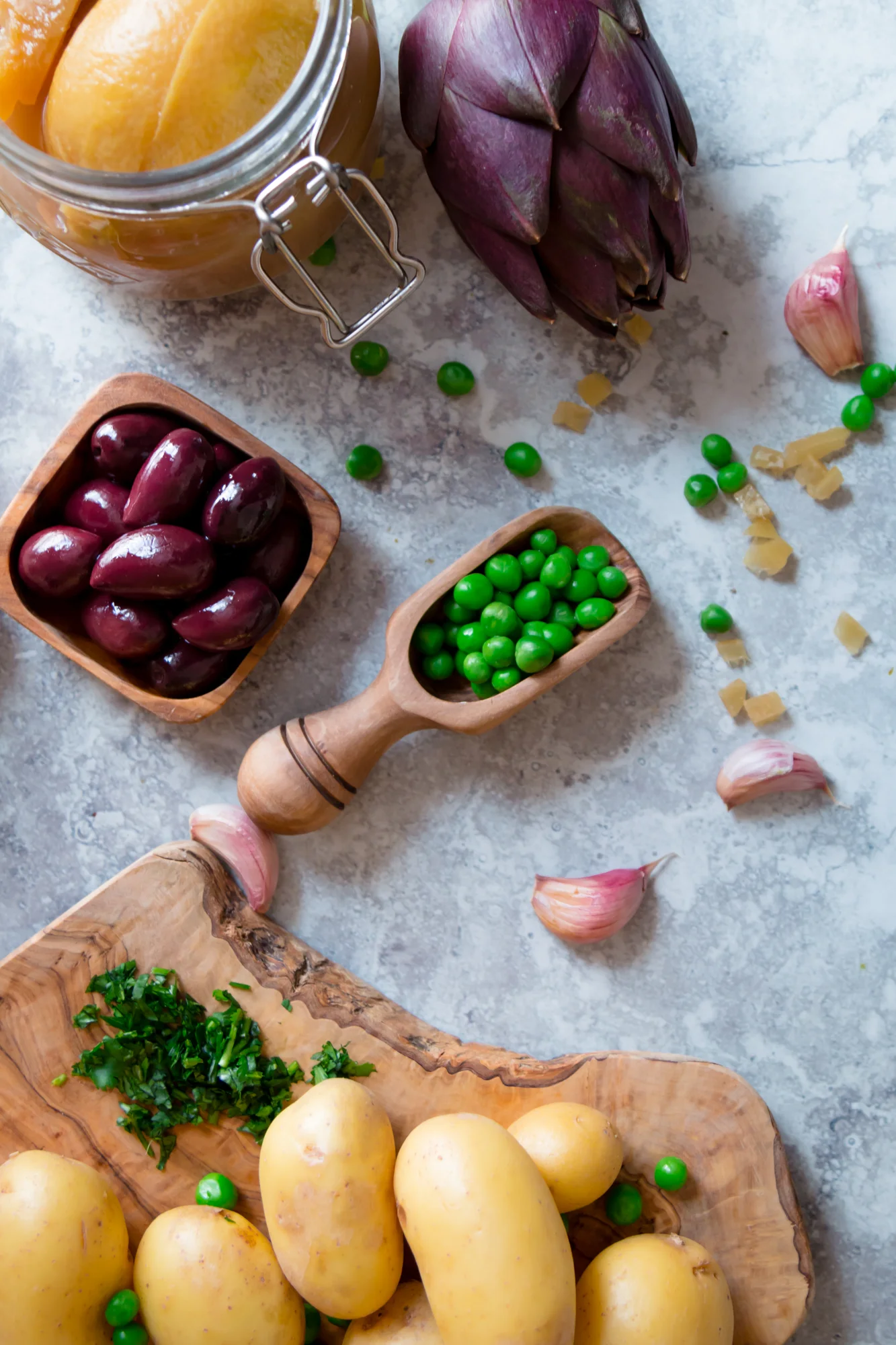 Artichoke Tagine with Peas, Baby Potatoes and Preserved Lemon (vegan