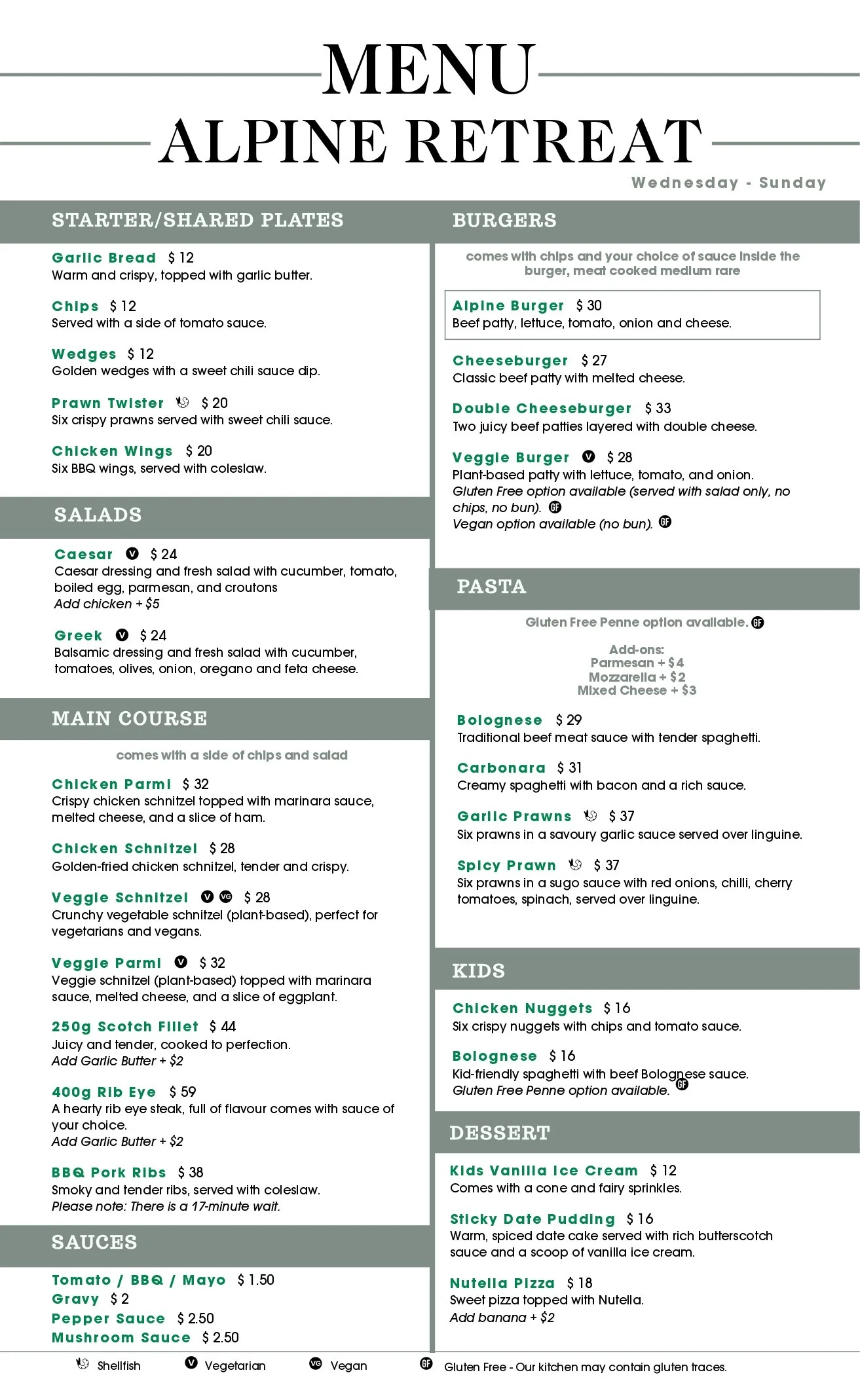 Alpine Menu Eat