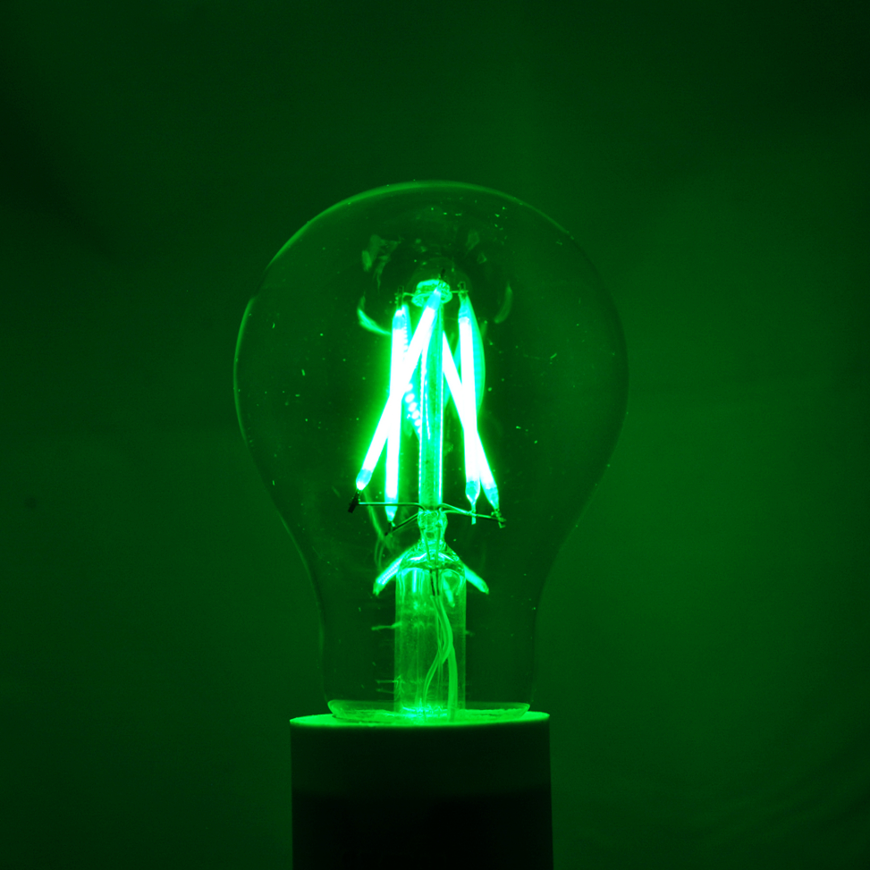 Green LED Light Bulb A19 Watt E26 Base Clear Glass Lights Up Green — Modvera Lighting