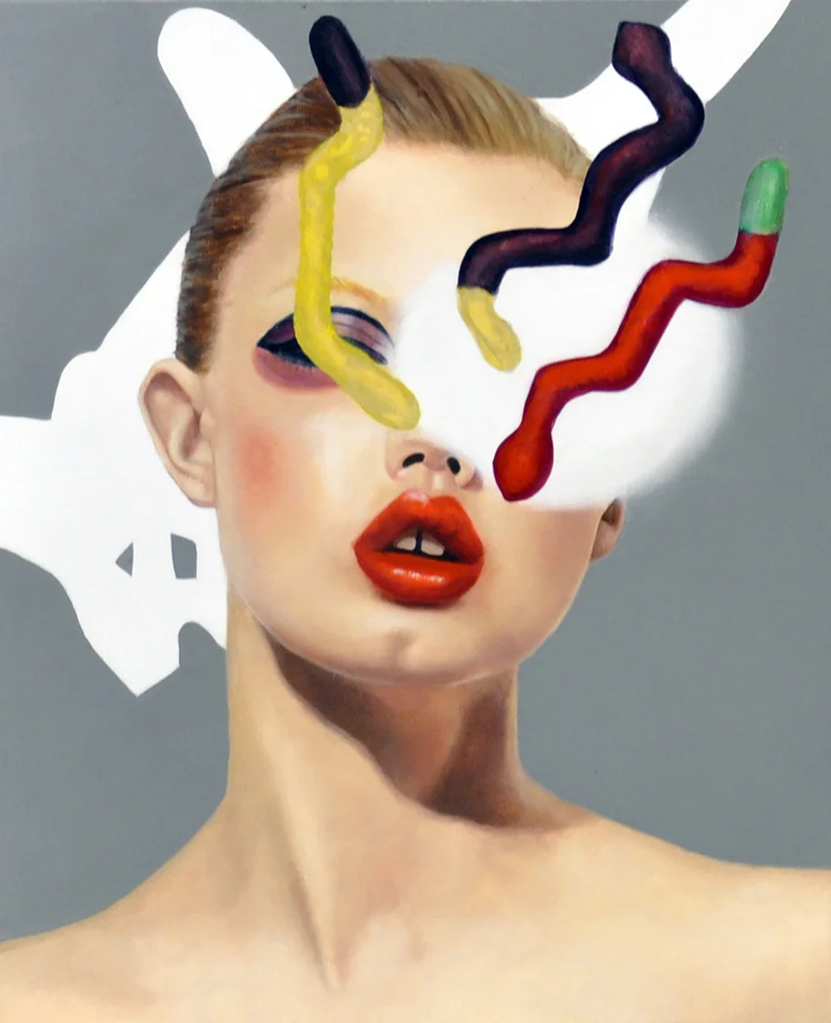 Eugenia Raftopoulos , Feminine Masquerade Oil on linen, 40 x 50 cm, available 