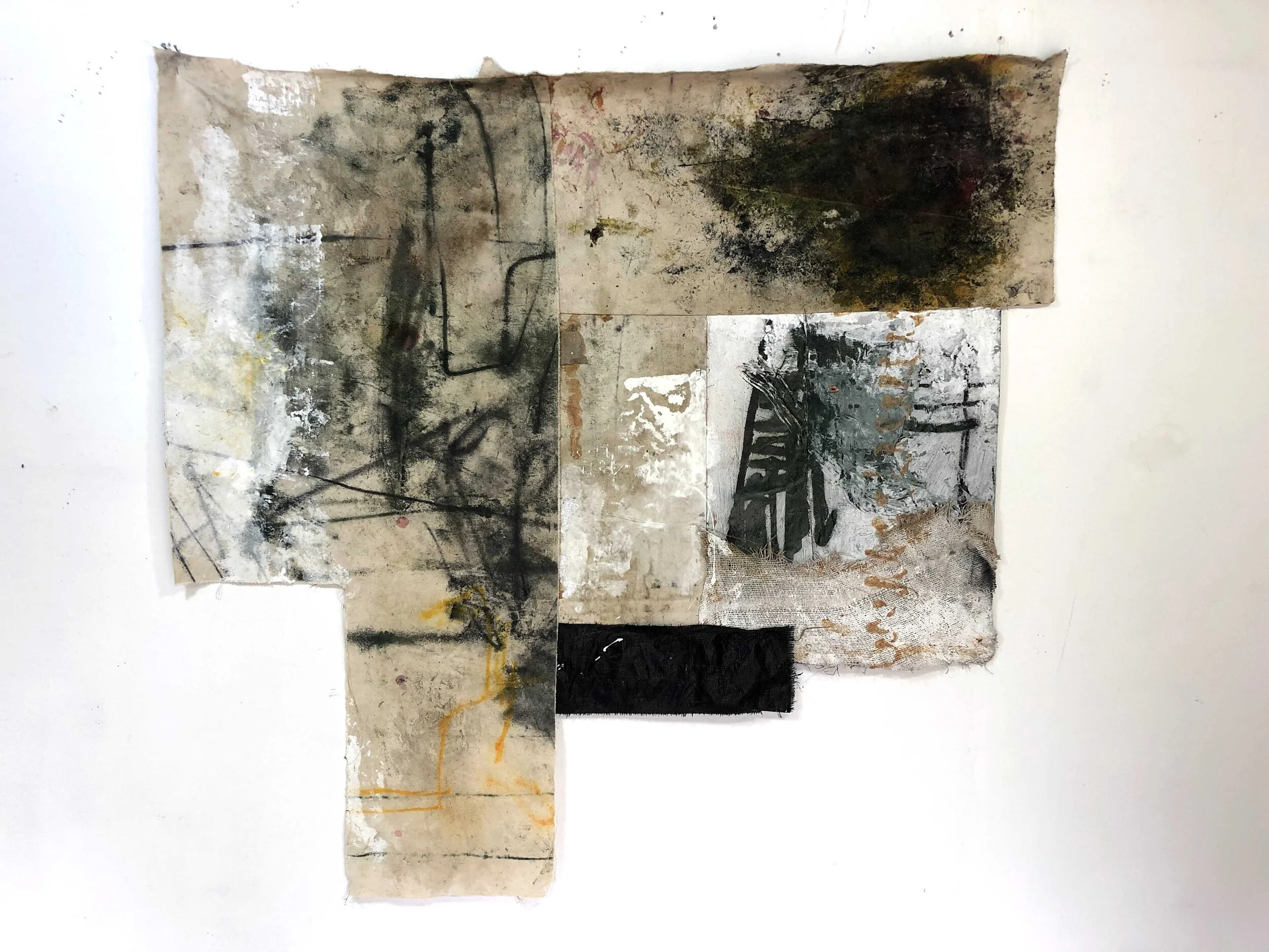 Ryan McGennisken REDRUM 5953 2019 Acrylic, tarp, burlap, glue, staples, dirt, polyurethane on canvas, 140 x 150 cm, available