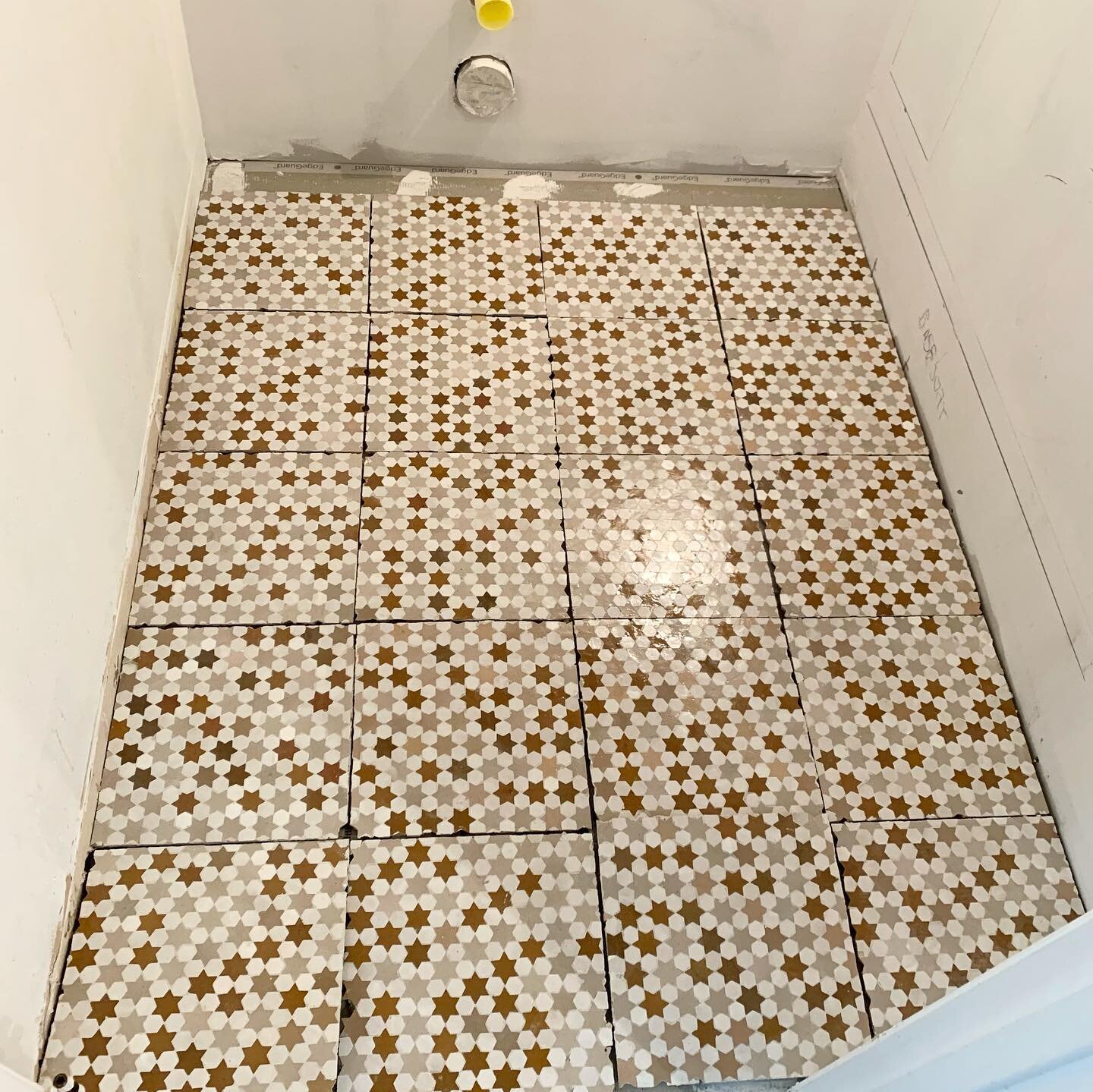 Looks like I&rsquo;m officially an importer of Moroccan tile now&hellip; scroll to see the ancient process of chiseling away individual terracotta tiles to form the final tessellation. The green tiles will be a kitchen backsplash and the stars are fo