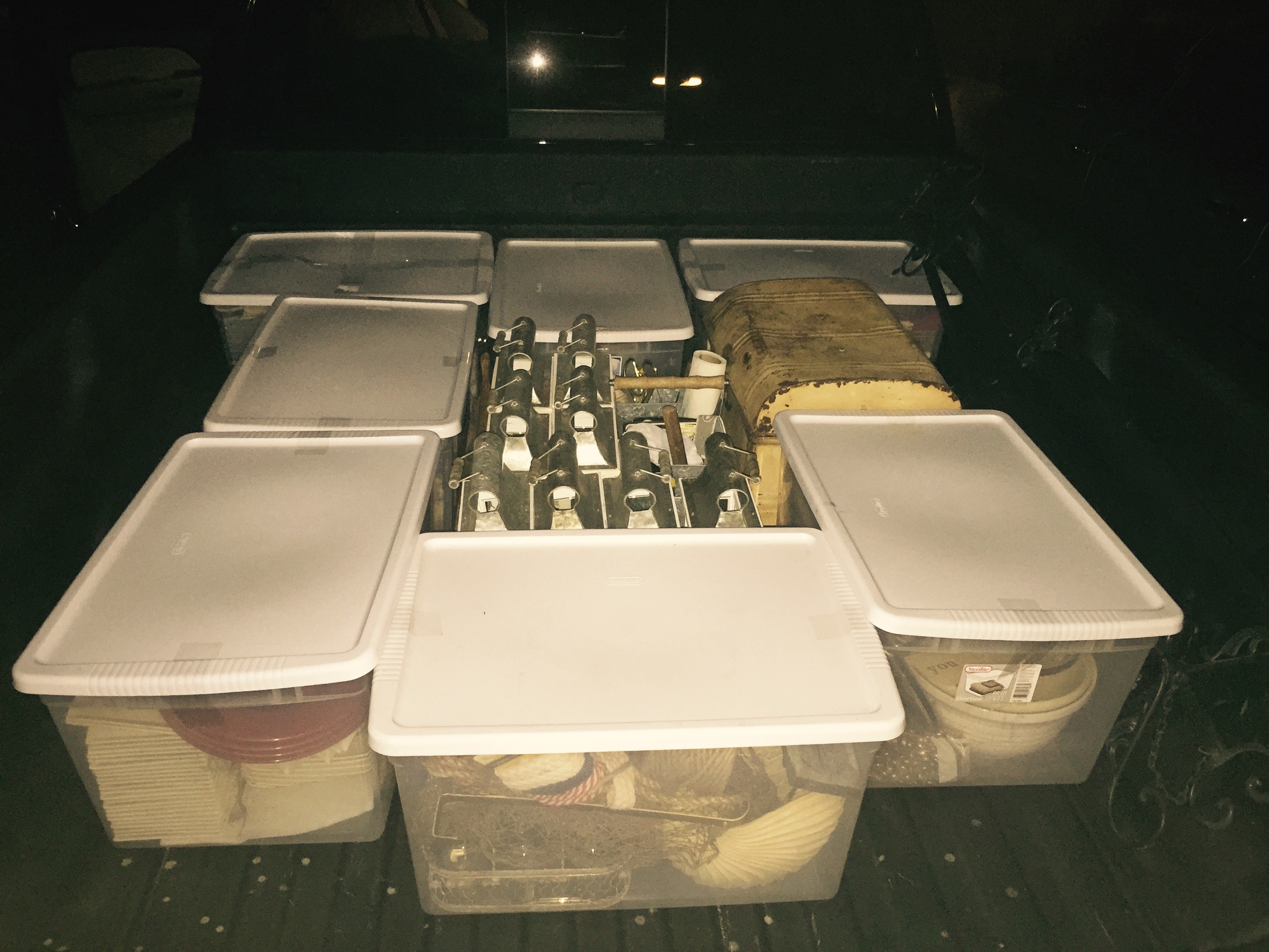 The back of Derek's truck. This was the more organized part. The back seat was filled to the brim too!