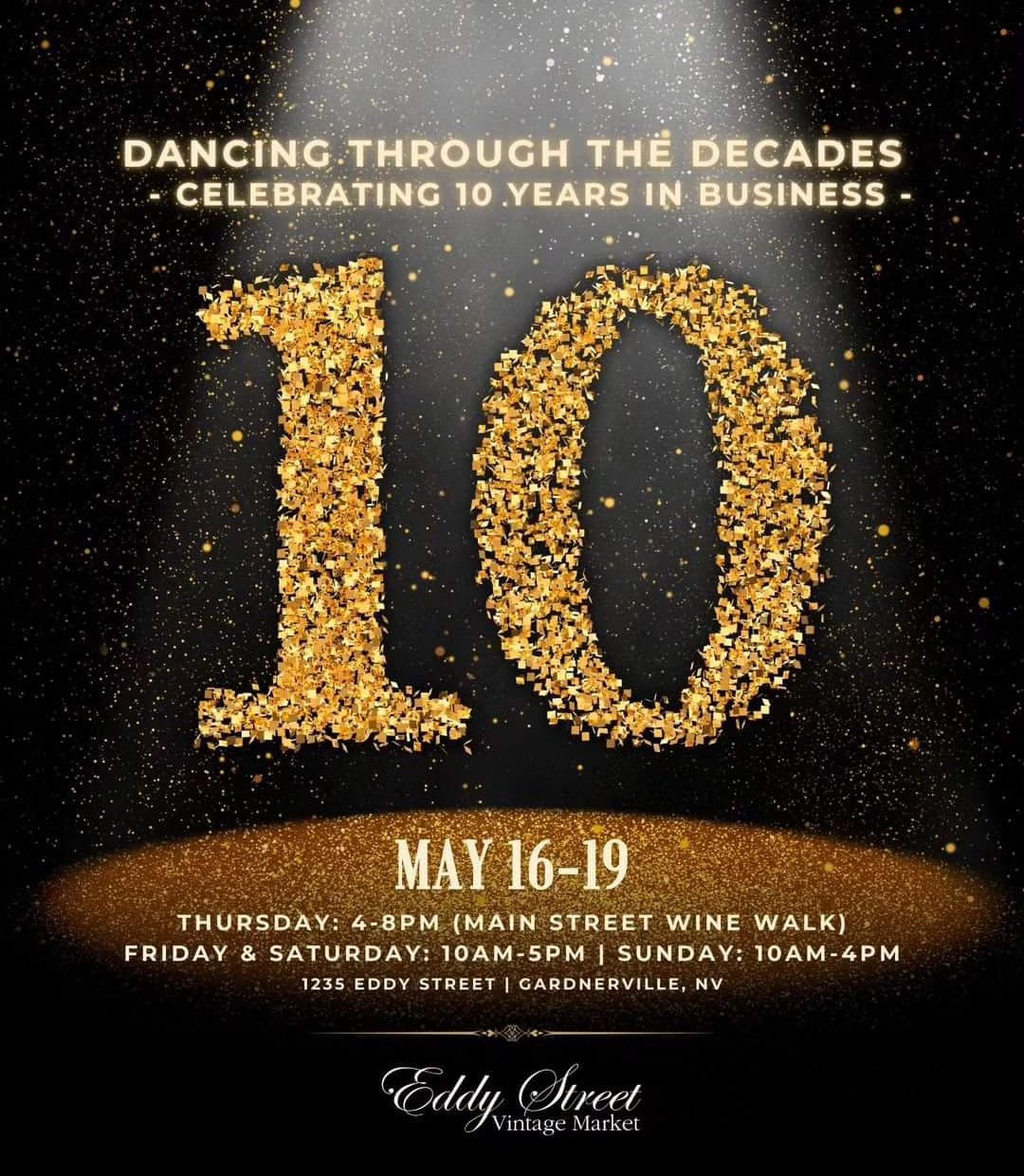 SAVE THE DATE! Join us in celebration of 10 years in business during our Dancing through the Decades 10th Anniversary Pop-up! 🎉 From the roaring '20s, to the rock-and-roll '50s, into the roller disco '70s - each room has been transformed into a diff