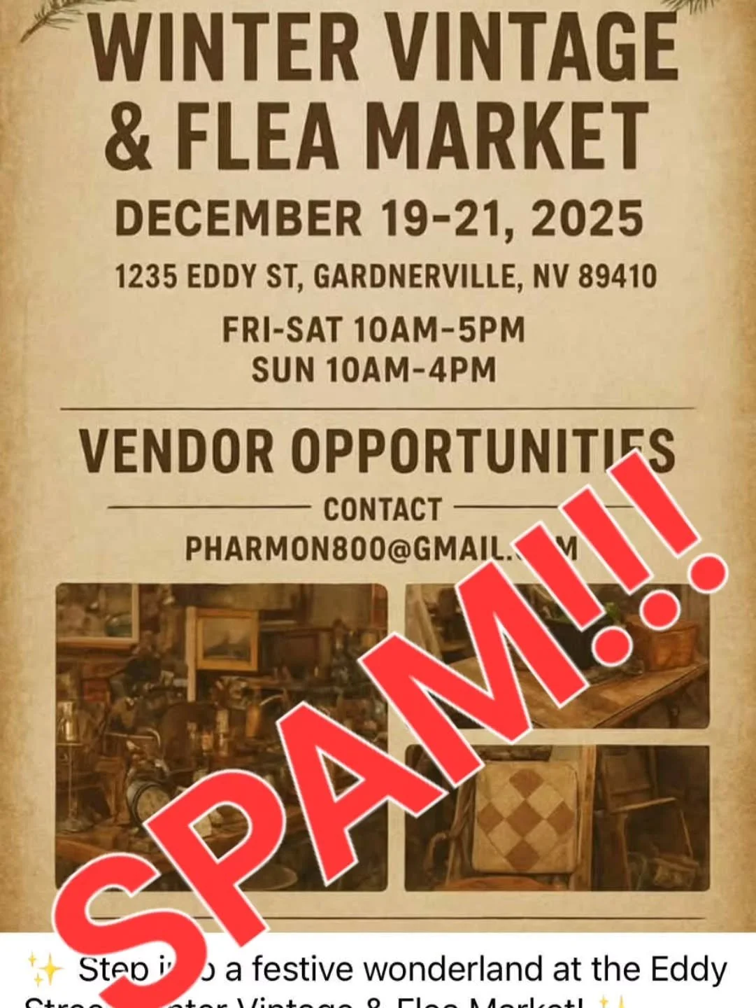 🚨 VENDORS BEWARE! 🚨

We&rsquo;ve seen several fake &ldquo;call for vendors&rdquo; posts circulating online, pretending to be Eddy Street Vintage Market. Please know &mdash; we are NOT accepting vendors for any upcoming pop-ups at this time.

✅ We o