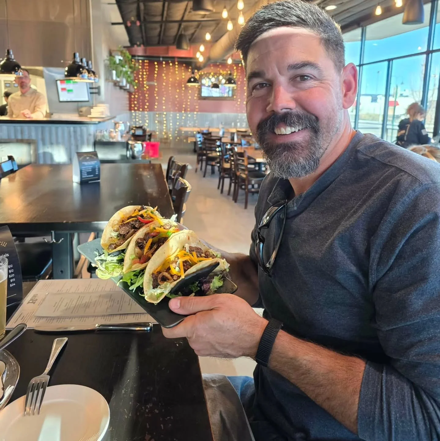 Yes, Derek does eat regular size tacos! A trip to Reno means new restaurants! @renobarandgrill recommended by @pizenandwine was DELICIOUS! We ordered one of everything!