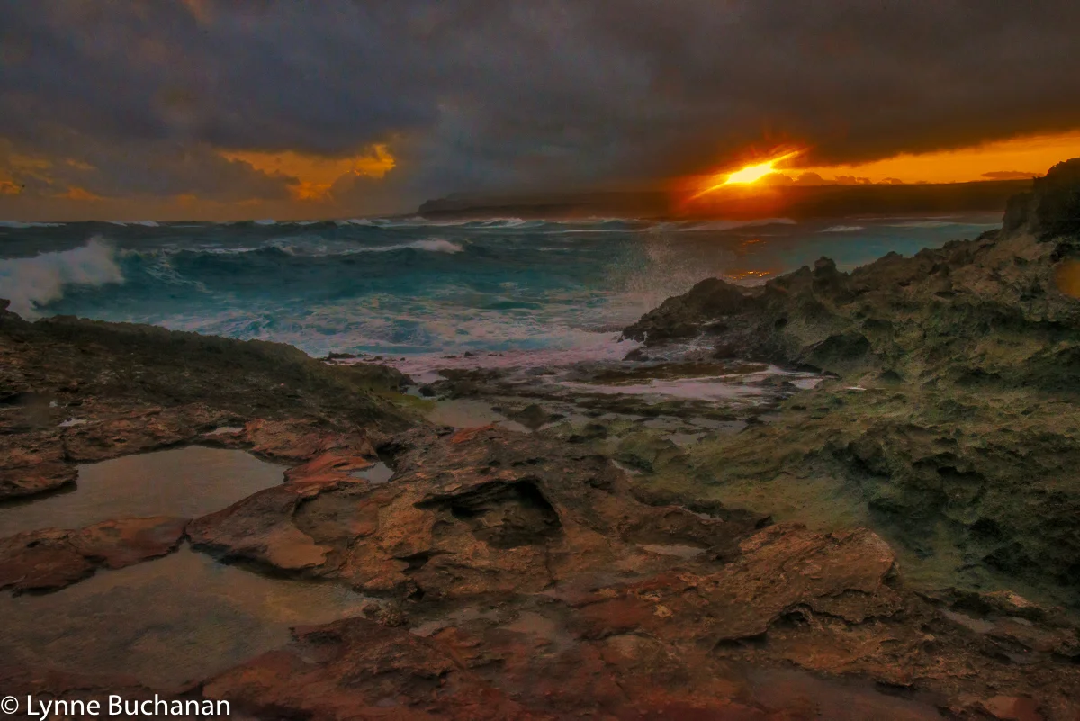 Kaehu Point, Sun Waves and Stormy Skies