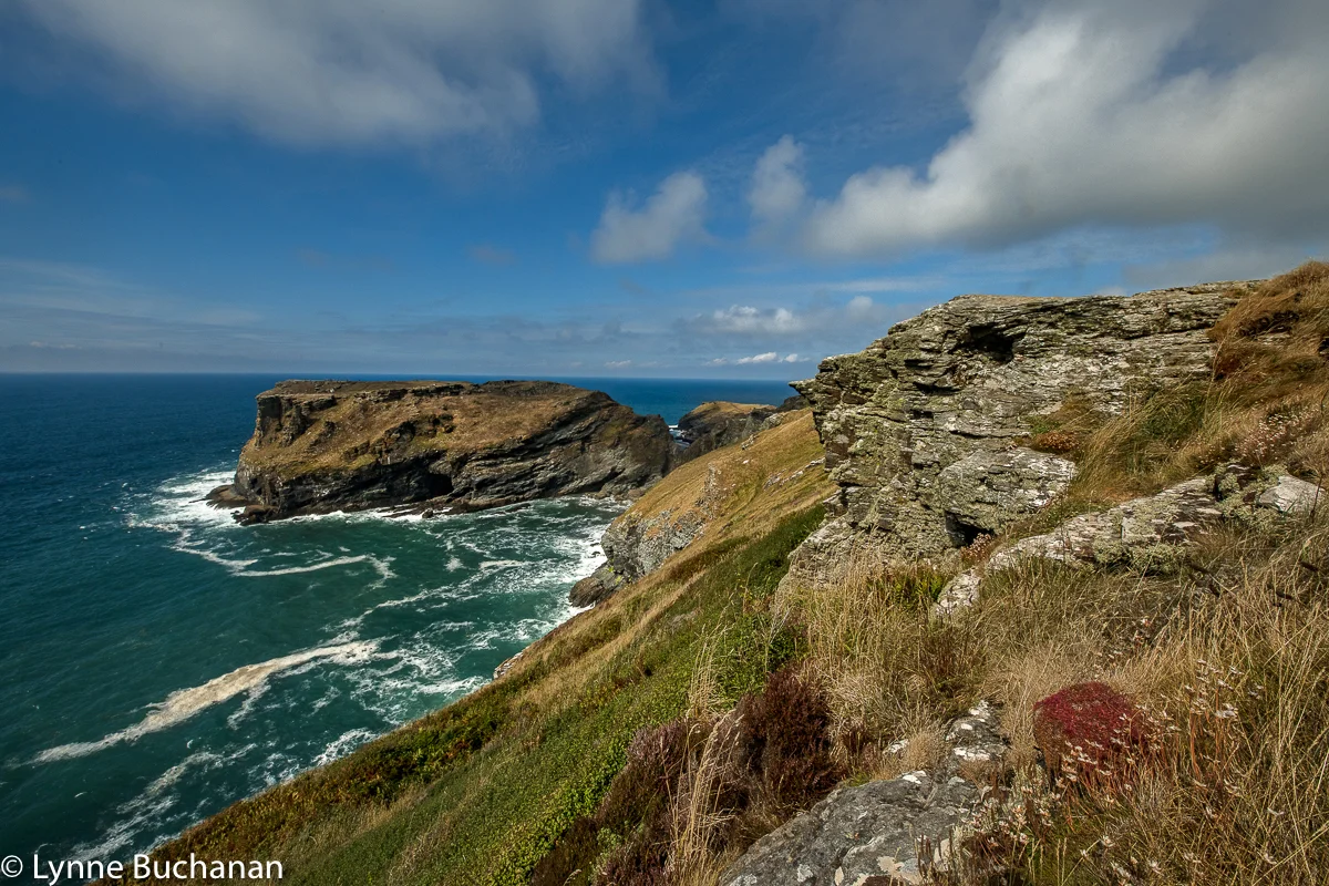 Tintagel Castle Ruins on the Rock Jutting out into the Sea